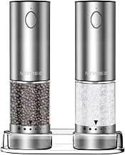 Newise Electric Salt and Pepper Grinder Set - Birthday Kitchen Gifts for Women, Mom, Rechargeable with LED Lights, Stainless Steel Automatic Mill, Adjustable Coarseness, Large Capacity, Silver