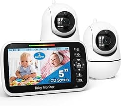 GoodBaby 5" Split Screen Baby Monitor with 2 Cameras and Audio | No WiFi Secure Camera, 30-Hour Battery, Remote PTZ, Auto Night Vision, Room Temperature, Two-Way Audio,Lullabies,960 ft Range