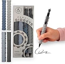 Pencil Gidgets – Textured Silicone Pencil Sleeve for Quiet Fidgeting – Transform Your Mechanical Pencil into a Sensory ADHD Tool for Kids and Adults – 4 Sleeves & 2 Pencils - Gray