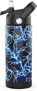 Boys Water Bottle with Straw,18 oz Kids Insulated Cups with Stainless Steel Leak Proof for School,Sport&Travel(Lightning)
