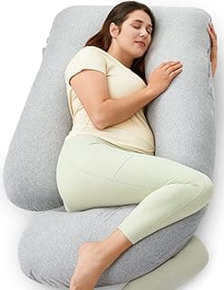 Momcozy U Shaped Pregnancy Pillows with Cotton Removable Cover, 57 Inch Full Body Pillow Maternity Support, Must Have for Pregnant Women, Hatha Grey