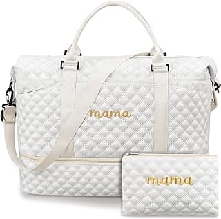 Dansydaisy Mama Hospital Bag for Women Labor Delivery Travel Duffle Bag with Shoe Compartment and Toiletry Pouch Waterproof Letter Embroidered for Pregnancy Weekend Overnight Gym Gift, White
