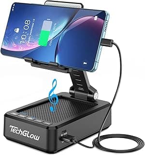 TechGlow Foldable Cellphone Stand with Bluetooth Speaker and Charging Function Birthday Gifts for Men Women Mother Father Boy Girl Teens Cool Tech Gadgets