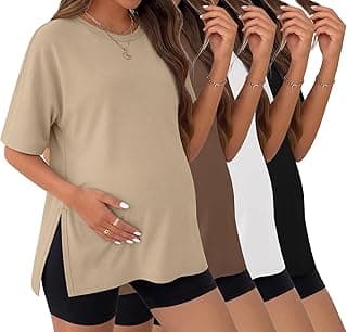 4 Packs Women’s Maternity Shirts Short Sleeve Split Side Pregnancy Tee Tops Tunic Blouse Mama Clothes