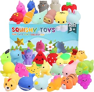 _SKIP_32 Pack Squishy Toys, Random Kawaii Squishies Party Favors for Kids 4-8 8-12 Treasure Box Toys for Classroom Birthday Xmas Gifts Goodie Bag Mini Animals Mochi Squishy Stress Relief Sensory Toys Random