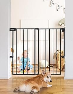 Babelio 34" Tall No Bottom Bar Baby/Dog Gate for Stairs, House and Doorways, 29.7-46.5" Auto Close Safety Pet Gates with Large Walk Thru Door, Hardware Mount, Black