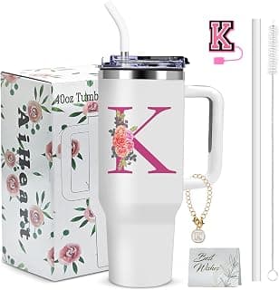 Personalized Gift for Women,Monogrammed Gifts for Mom,Cute Tumbler with Straw,40oz Initial Tumbler,Birthday Gifts for Aunt-K