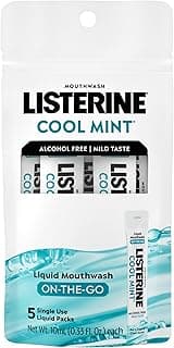Alcohol Free Mouthwash Packets, Cool Mint, 0.33 fl. oz x 5 Pack | Oral Rinse in Portable Individual Packets, Kills Bad Breath Germs On-the-Go, Less Intense Taste, Mild Mint, Travel Size