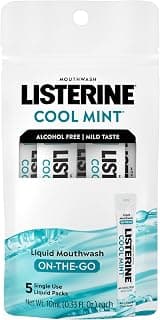 Alcohol Free Mouthwash Packets, Cool Mint, 0.33 fl. oz x 5 Pack | Oral Rinse in Portable Individual Packets, Kills Bad Breath Germs On-the-Go, Less Intense Taste, Mild Mint, Travel Size