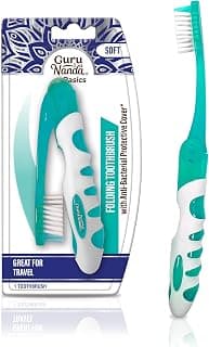 GuruNanda Folding Toothbrush with Built-in Cover, Perfect for Travel, Hiking & Camping, Compact & Portable, On-The-Go Toothbrush with Soft Bristles & Ergonomic Handle, for Adults & Kids (1 Count)