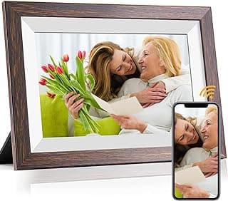 Frameo 10.1 Inch WiFi Digital Picture Frame with Frameo App, IPS Touch Screen HD Electronic Digital Photo Frame, Share Photos & Videos Instantly, Auto-Rotate Digital Picture Frame, Brown Wood
