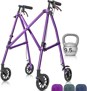 Vive Mobility Lightweight Walker for Seniors - Narrow, Folding Walker | W/Wheels for Small & Tight Spaces - Light Weight for Balance, Compact Doorways, Foldable - Portable & Collapsible for Travel