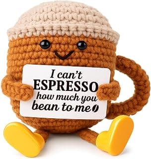 Birthday Gifts for Her Him Women Men Girlfriend Boyfriend, Positive Crochet Coffee Cup Desk Decor, Cute Small Coffee Lover Gift for Best Friend Couple Wife Husband