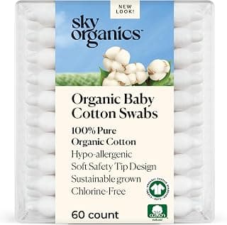 Sky Organics Organic Baby Cotton Swabs 60ct, Baby Safe Tips, Chlorine-Free | Made with Organic Cotton. Ultra Soft, Hypoallergenic & Newborn Safe. Gentle, Strong, Sustainable, & Cruelty-Free. Baby Care.
