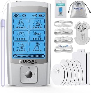 NURSAL 24 Modes TENS Unit Muscle Stimulator for Pain Relief, Rechargeable Electronic Pulse Massager, 8 Pcs Pads, Drug-Free Pain Relief for Shoulder, Back, Muscle, ABS Pads Holder