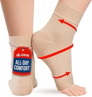 KEMFORD Ankle Compression Sleeve - 1-Pair, Plantar Fasciitis Braces - Open Toe Compression Socks for Swelling, Sprain, Neuropathy, Arch Support for Men and Women