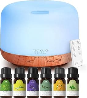 with 14 LED Colors & Auto Shut-Off - 6 Oil Gift Pack(Lavender Eucalyptus Tea Tree Orange Peppermint Lemongrass)