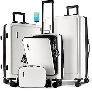 _SKIP_Hard Shell Luggage Sets with Spinner Wheels 4 Piece, Expandable Large Suitcases with TSA Lock, Travel Large Suitcase Set, White Luggage Set