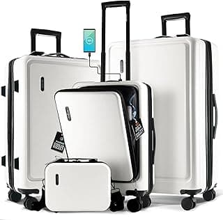 _SKIP_Hard Shell Luggage Sets with Spinner Wheels 4 Piece, Expandable Large Suitcases with TSA Lock, Travel Large Suitcase Set, White Luggage Set
