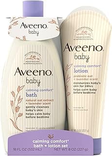 Aveeno Baby Calming Comfort Bath & Body Lotion Set, 2 Items | Soothing Baby Wash & Body Lotion, Lavender & Vanilla Scent, Formulated with Oat Extract, Helps Calm Baby Before Bedtime