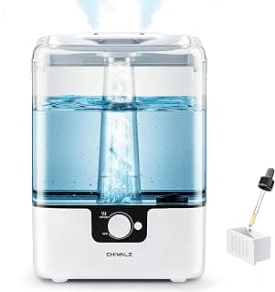 CHIVALZ Humidifiers for Bedroom Large Room, 6L Cool Mist Top Fill Humidifier with Essential Oil Diffuser, 26dB Quiet Ultrasonic Humidifier for Baby Nursery Plants, 50H Runtime Night Light 1 Pack White
