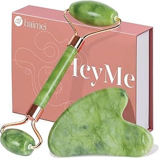 BAIMEI IcyMe Gua Sha & Jade Roller Set, Cooling Face Roller & Guasha Tool for Face Depuffing, Facial Sculpting & Jawline Definition, Smooth Rolling Skincare Tools Gifts for Women & Men – Green