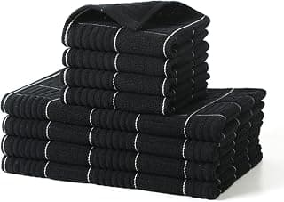 Kitchen Towels and Dishcloths Set, Absorbent Dish Towels and Dish Cloths Set for Washing Dishes, Cleaning and Drying Use Pack of 8 (Black)