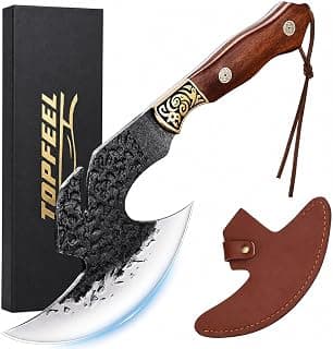 High carbon steel kitchen axe for meat cutting. Ideal for outdoor BBQ & camping. Premium birthday gift box for men & dad