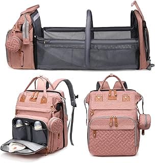 Baby Diaper Bags with Changing Station, Waterproof Large Capacity Diaper Bag Backpack for Moms Dads with USB Charging Port and Stroller Straps, Baby Shower Gifts, Pink