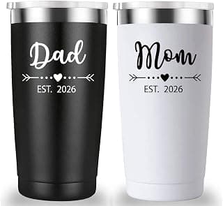 Dad and Mom Est 2026 Travel Mug Tumbler.New Parents Pregnancy Gifts.Fathers Day Mothers Day Anniversary Christmas Birthday Gifts Ideas for New Mom Dad.Parents to Be Baby Shower Gifts(20oz Black&White)