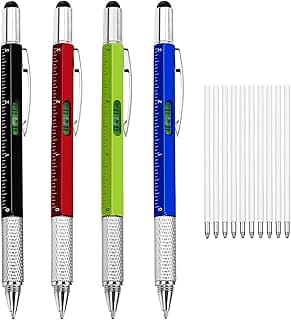 Zhanmai 4 Pcs 6 in 1 Multitool Pen Gift for Men Multi Tool Ballpoint Pen with Ruler Level Screwdriver Stylus Cool 10 Ink Refill Tool Gadget Birthday Christmas Stocking Stuffers (Red Green Gray Blue)