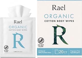 Organic Cotton Wipes, Body Cloth, On-the-Go, All Skin Types (20 Ct) | Individually Wrapped, Daily Body Care, Fragrance Free, Alcohol Free, Hygienic, Suitable for Sensitive Skin
