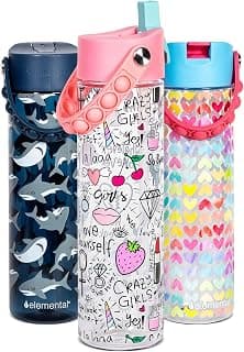 Elemental Splash Water Bottle with Straw - BPA-Free Tritan Plastic Reusable Water Bottle with Pop It Strap - Ideal for Travel, Gym and Sports - Leak Proof when Spout is Closed - 26oz - Girl Power