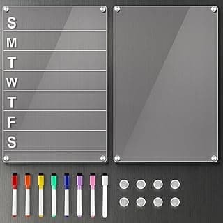 2 Pack 12''*8'' Acrylic Magnetic Planning Board Set, Clear Weekly Meal Planner with Whiteboard Memo, Menu Board for Kitchen with 8 Color Markers, Dry Erase Board for Shopping Grocery List/to Do List