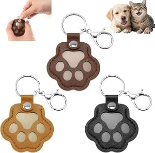 VavoPaw Pet Fur Storage Keychain, Leather Pet Hair Keychain, 3 Pcs | Cute Dog Cat Paw Keychain for Collecting Cat&Dog Hair, Portable Pet Fur Memory Charm for Keys, Backpacks-Gray, Black, Brown