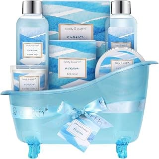Bath and Body Gift Set for Women, Body & Earth Ocean Gift Basket, 7 Pcs Bath Sets for Women Gift with Bubble Bath, Body Lotion, Scented Candle, Spa Kit for Her, Christmas Gifts for Mom, Wife