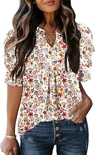 Hidden Gem Find: Women's Puff Short Sleeve Shirt V Neck Summer Tops Casual Fashion T Shirts Loose Fit Blouses