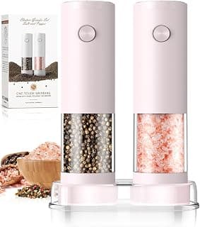 Perfect Gift Idea: Salt and Pepper Grinder Set Birthday Gifts for Mom Automatic Battery Upgraded Larger Capacity Pink Salt Pepper Set New Apartment Gifts for Housewarming Cooking Gift
