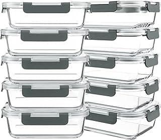 Pregnancy Hack: KOMUEE 10 Packs 30 oz Glass Meal Prep Containers,Glass Food Storage Containers with Lids,Airtight Lunch Bento Boxes,Microwave,Freezer and Dishwasher,Gray