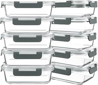 Pregnancy Hack: KOMUEE 10 Packs 30 oz Glass Meal Prep Containers,Glass Food Storage Containers with Lids,Airtight Lunch Bento Boxes,Microwave,Freezer and Dishwasher,Gray