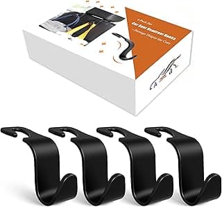 Amooca 4-Pack Car Headrest Hooks Vehicle Storage Organizer for Purses Handbags Groceries Backpack Coats –Holds 55lbs 360° Rotating Black