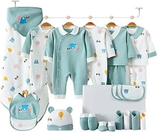 26-Piece Newborn Baby Boy Clothes Set – 100% Cotton Layette Essentials,5 Complete Outfits