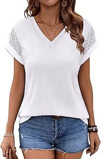 Womens Summer Tops V Neck Lace Short Sleeve T Shirts