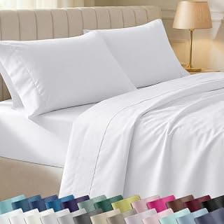 California Design Den Natural 100% Cotton Sheets Queen Size Bed Set - Soft 400 Thread Count Sateen, Queen Sheets, Deep Pockets with All Around Elastic for a Snug Fit, Durable Bedding - White
