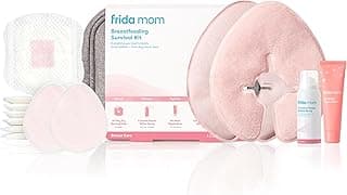 Frida Mom Breastfeeding Survival Kit for Nursing Moms, Reusable Hot+Cold Breast Relief Packs, Hydrogel Nipple Pads, Cracked Nipple Saline Spray, Nipple Balm, Nursing Pads, 13 Piece Gift Set