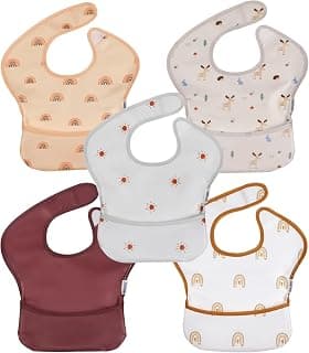 Waterproof Baby Bibs, 5 Pack Feeding Bibs for Boys Girls, Easy Clean