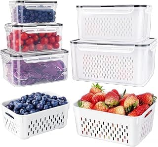 with Removable Colander Leakproof Dishwasher & Microwave safe Produce Containers Keep Fruits Vegetables Berry Fresh longer