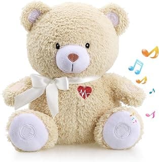 BEREST Newborns Musical Baby Sleep Soother, Mom's Heartbeat White Noise Machine, Bear Sleeping Aid with Cry Sensor, Night Light & 9 Sounds Therapy, Classic Sleeping Bear Infant Sleeping Aid Toy(Brown)