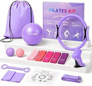 Home Pilates Kit for Women - 14 Pcs Pilates Equipment Set with Pilates Ring and Ball, 5 Resistance Bands Etc Accessories for Beginners Home Workouts - Includes Workout Guide