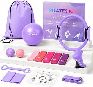 Home Pilates Kit for Women - 14 Pcs Pilates Equipment Set with Pilates Ring and Ball, 5 Resistance Bands Etc Accessories for Beginners Home Workouts - Includes Workout Guide